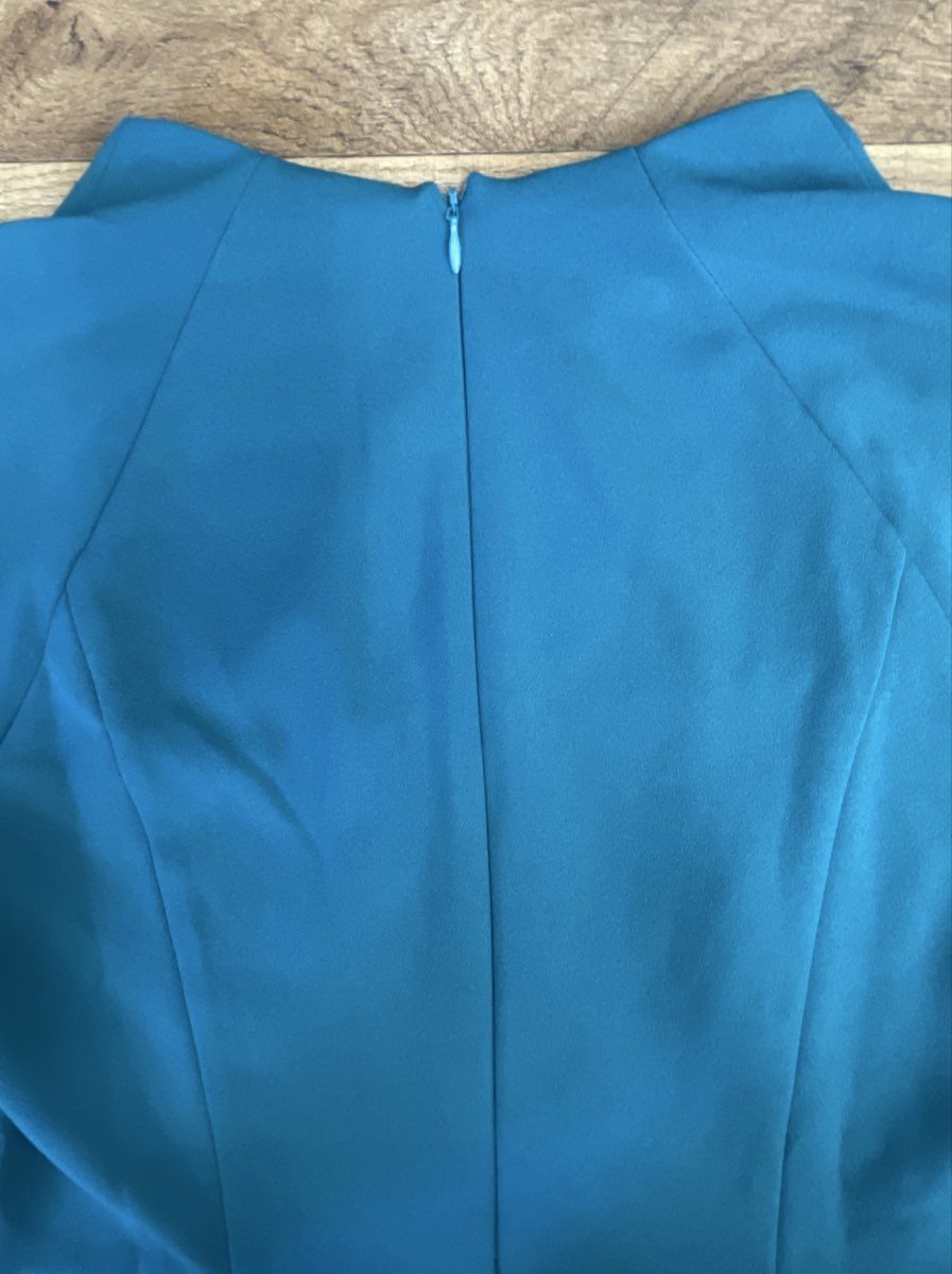 Maggy London Petite Women's Teal Short Puff Sleeve V-Neck Sheath Dress Sz 6P