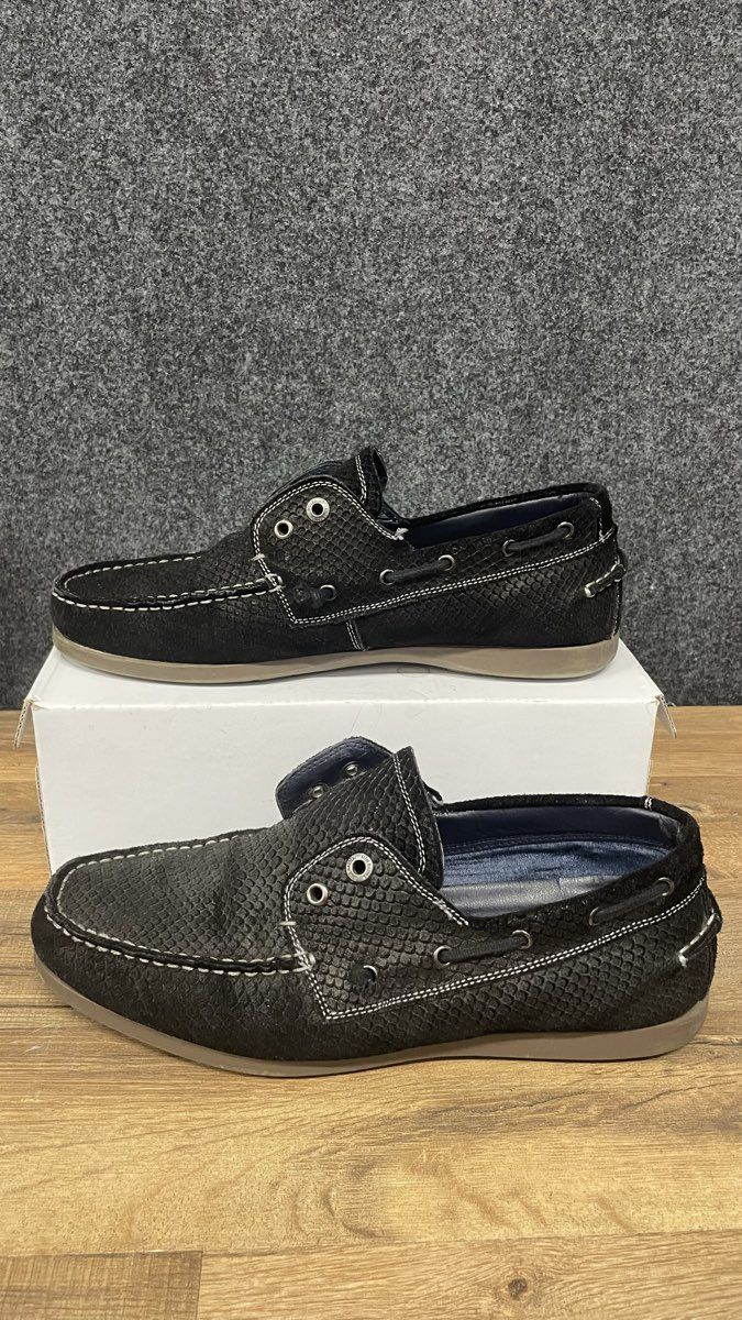 Steve Madden Gametyme Black Snake Embossed Leather Boat Shoes Men's Size 8.5