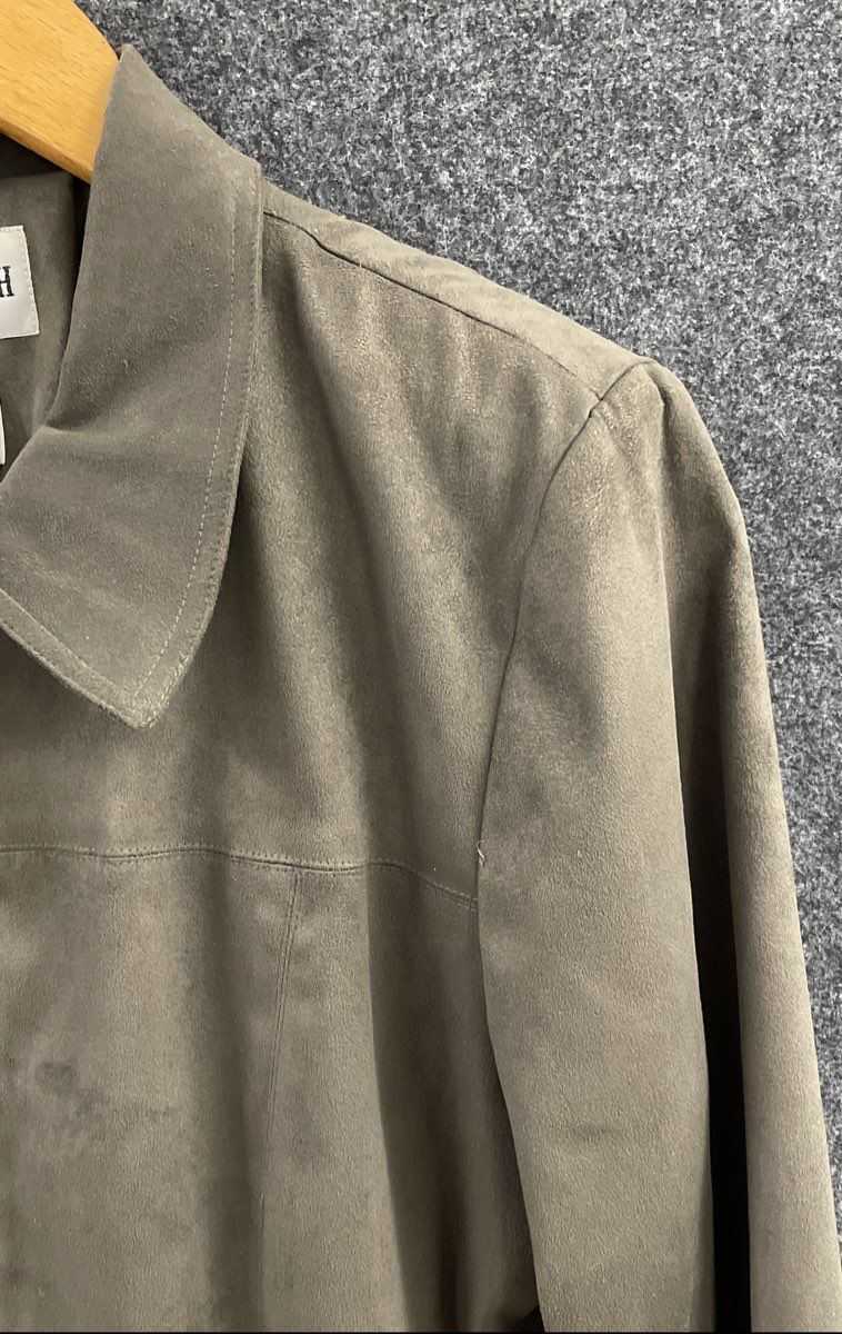 Plaza South Women's Sage Green Faux Suede Full Zip Jacket Vintage Y2K Sz 12