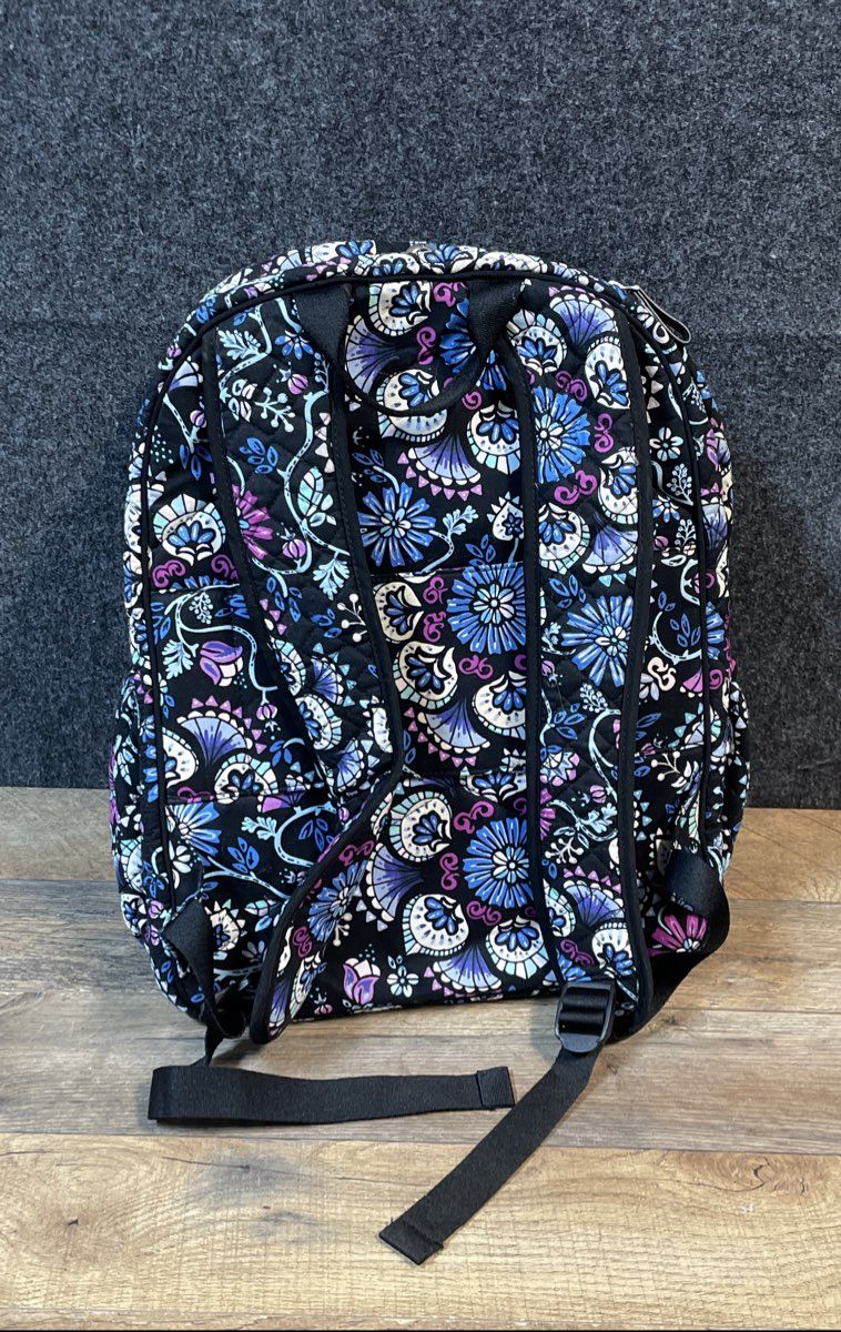 Vera Bradley Black Floral Quilted Cotton Campus Travel Backpack