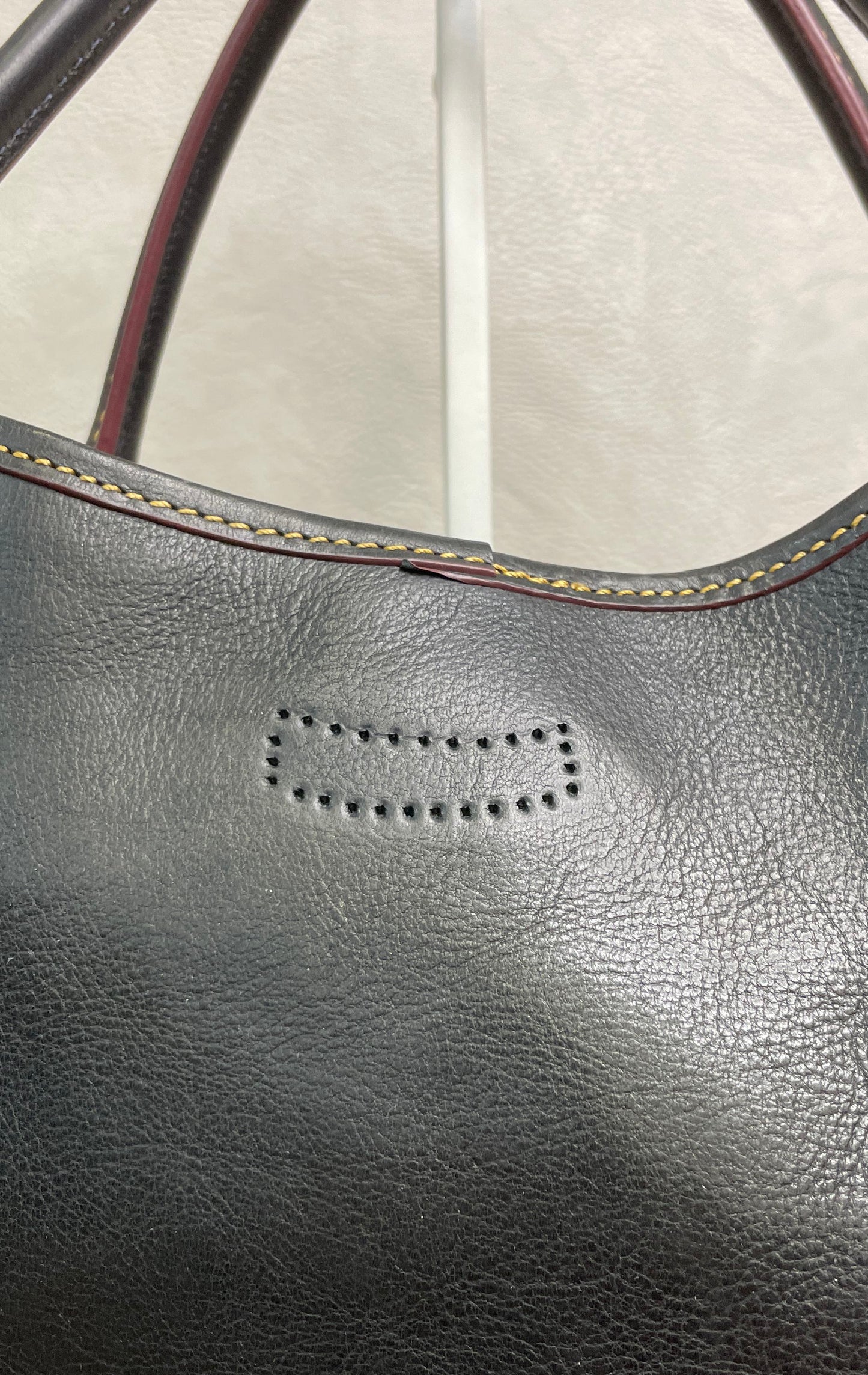 Dooney & Bourke Black Pebbled Leather Satchel Bag Brass Hardware Red Lining