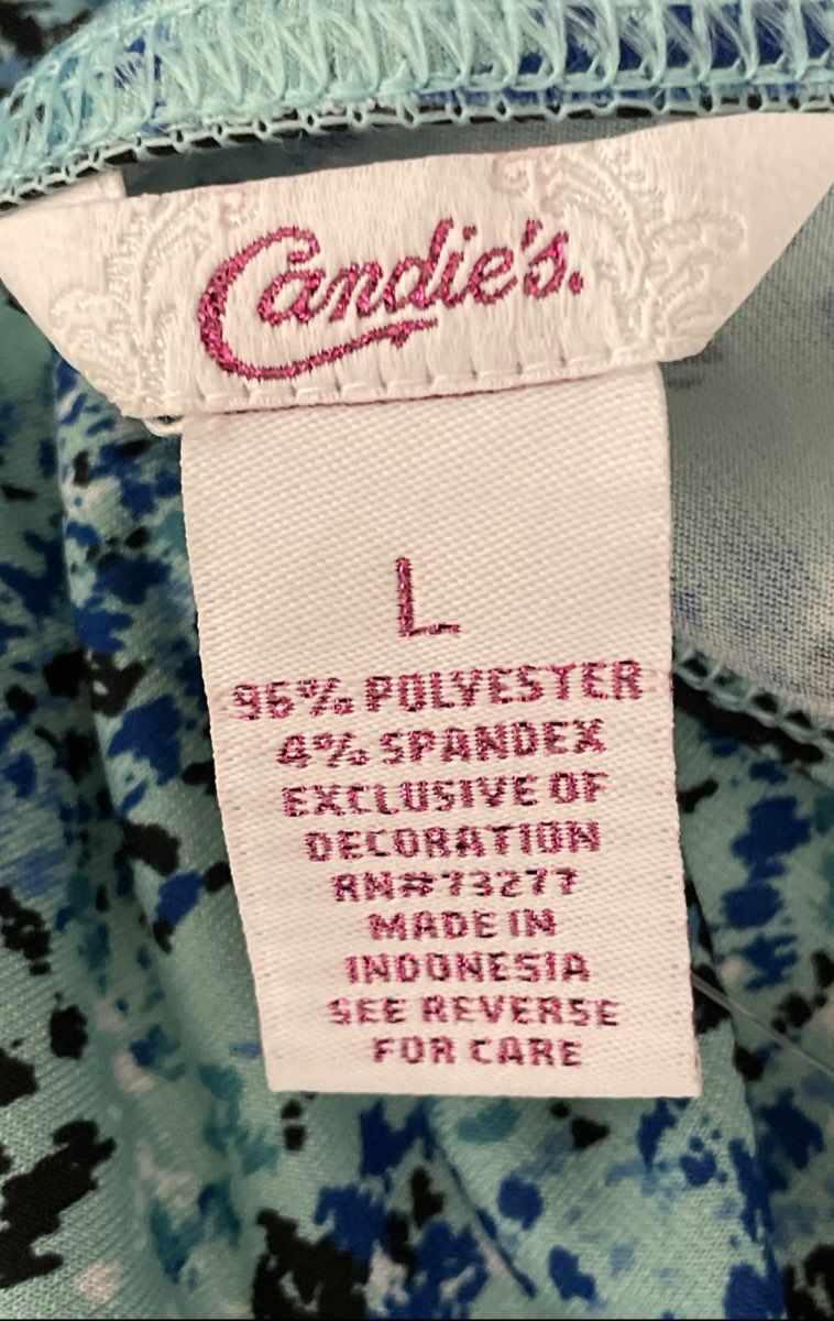 Candie's Women's Blue Black Patterned Halter Dress Sequin Beaded Neckline NWT L