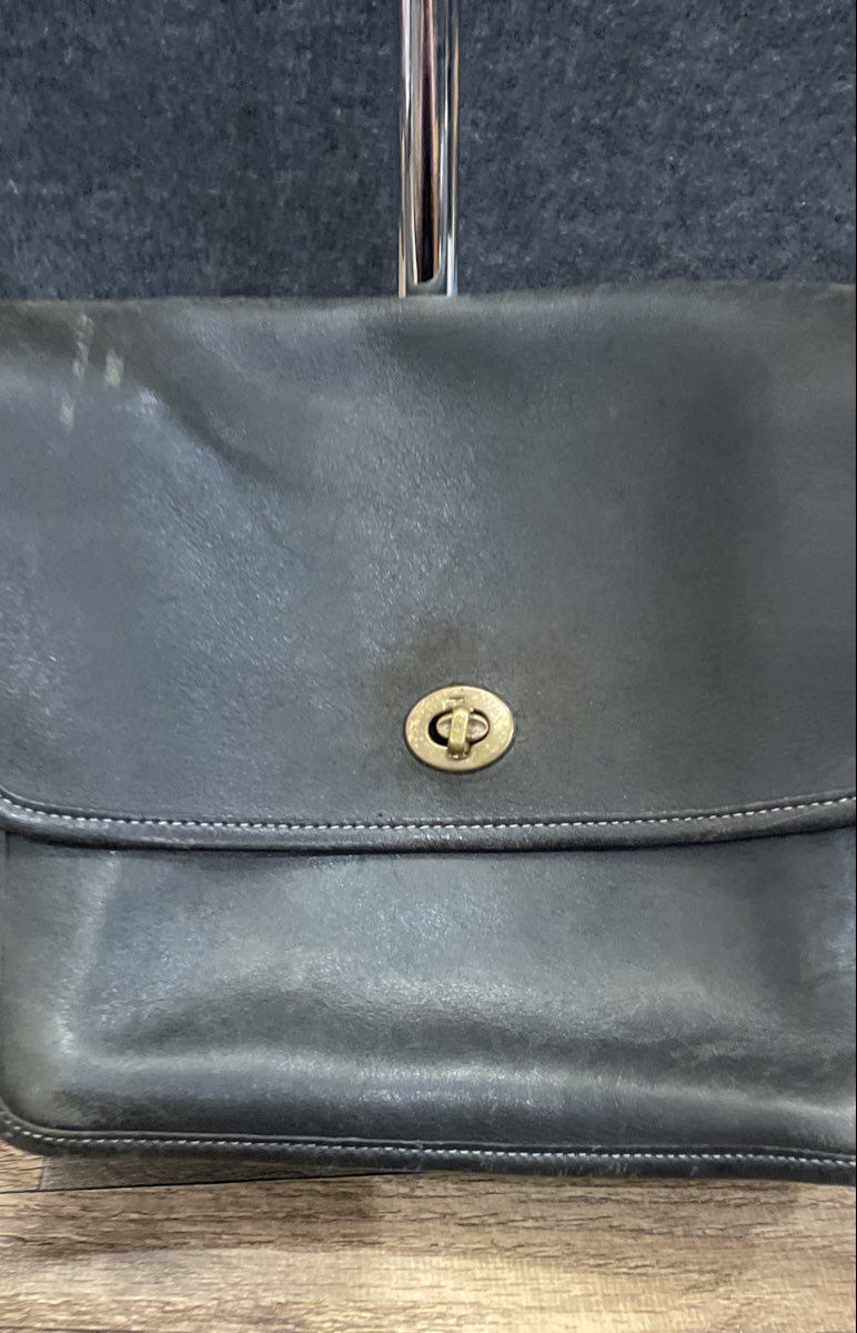 Vintage Laura U.S.A. Black Leather Crossbody Bag Solid Brass Hardware