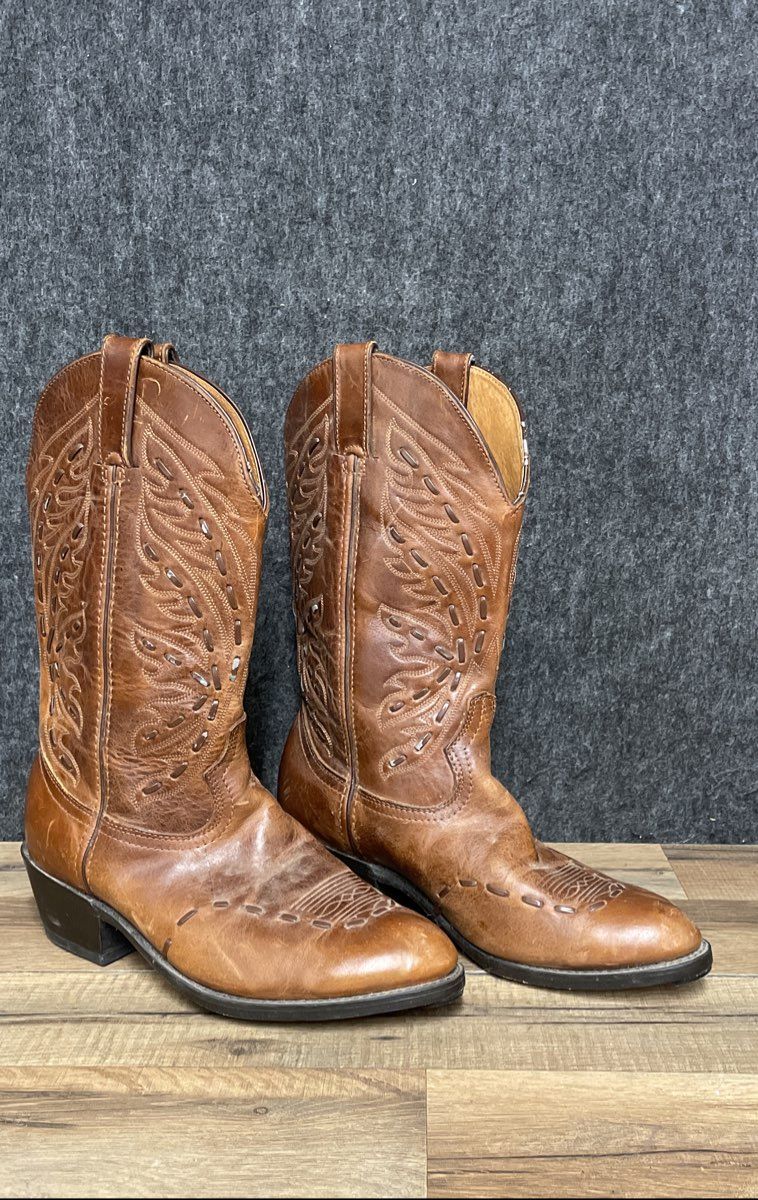 RoadWolf 1144 Brown Leather Embroidered Western Cowboy Boots Size 7.5 W