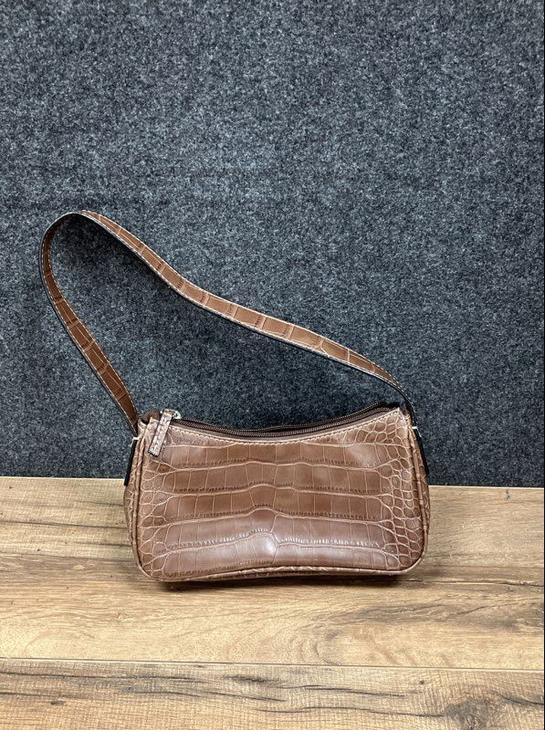 Tommy Hilfiger Brown Crocodile Embossed Vintage Baguette Shoulder Bag