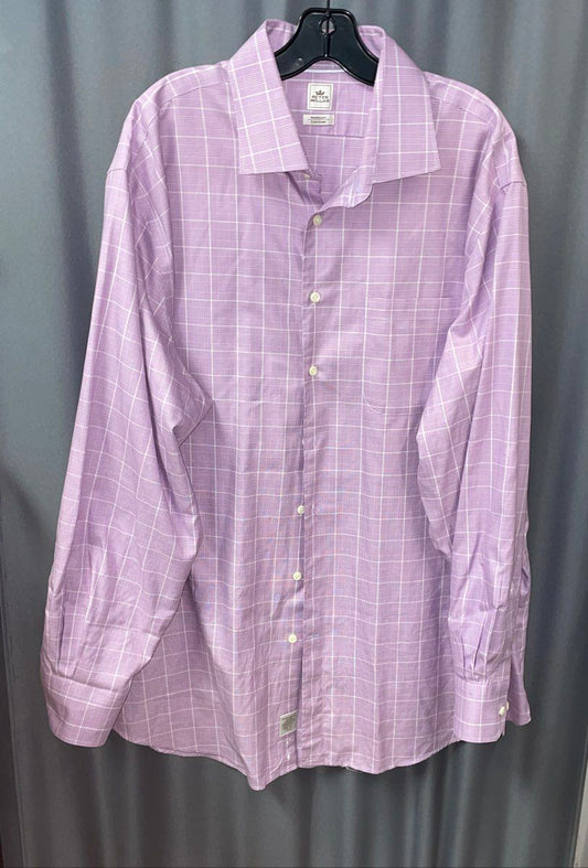 Peter Millar Men's Purple Plaid Nanoluxe Cotton Button Up Shirt Sz 18 XL Long