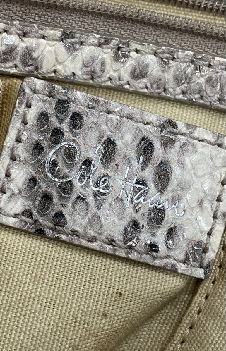 Cole Haan Beige Snakeskin Embossed Leather Satchel Handbag Silver Hardware