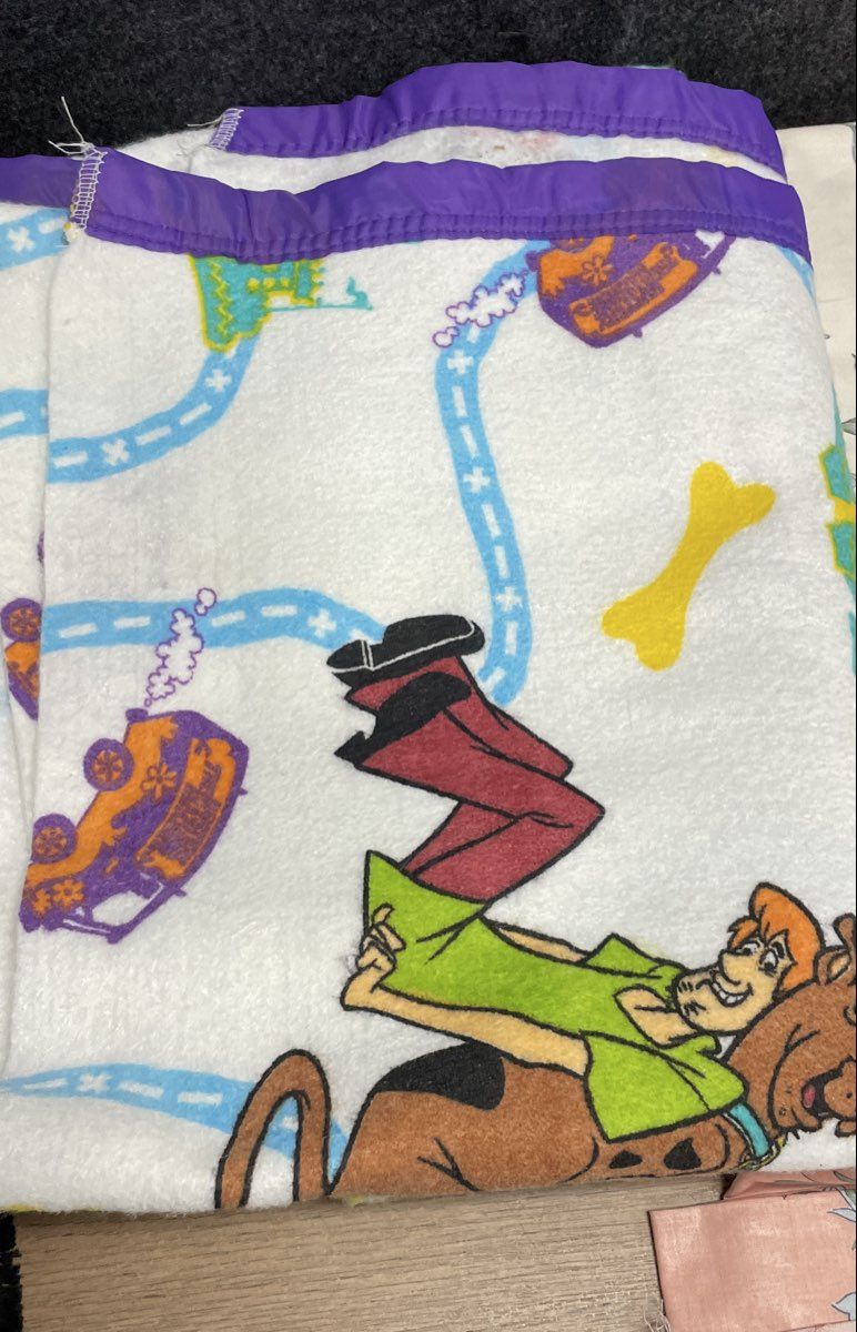 Vintage 90s Mixed Fabric Lot 7 Pcs Scooby-Doo Floral Tweed Chintz Upholstery
