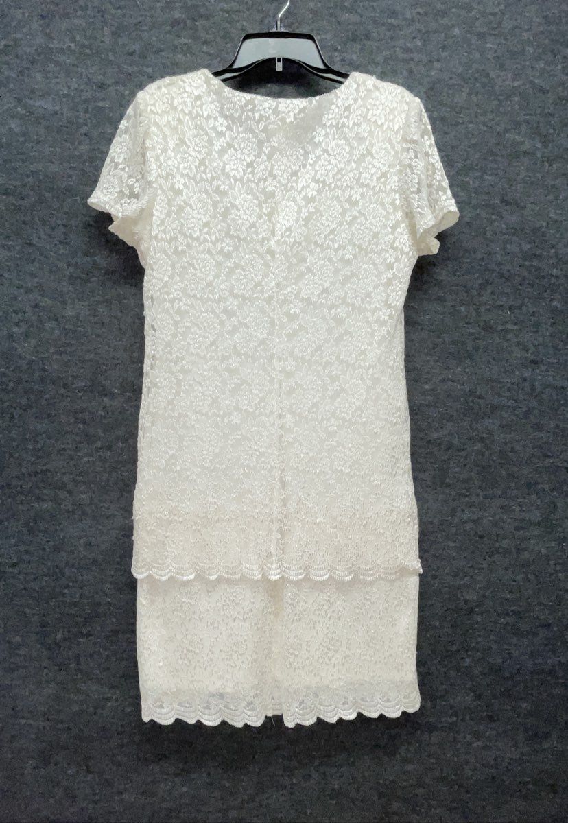 Vintage Y2K Leslie Blake Women's Ivory Floral Lace Layered Cocktail Dress Sz 10P