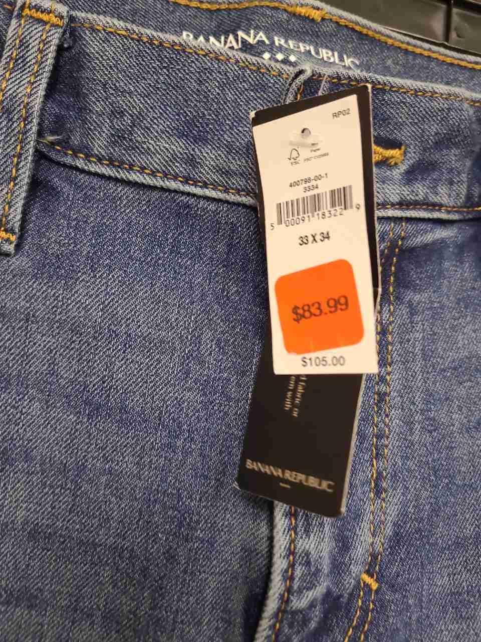 Banana Republic Men's Blue Travel Stretch Skinny Fit Jeans Sz 33x34 NWT