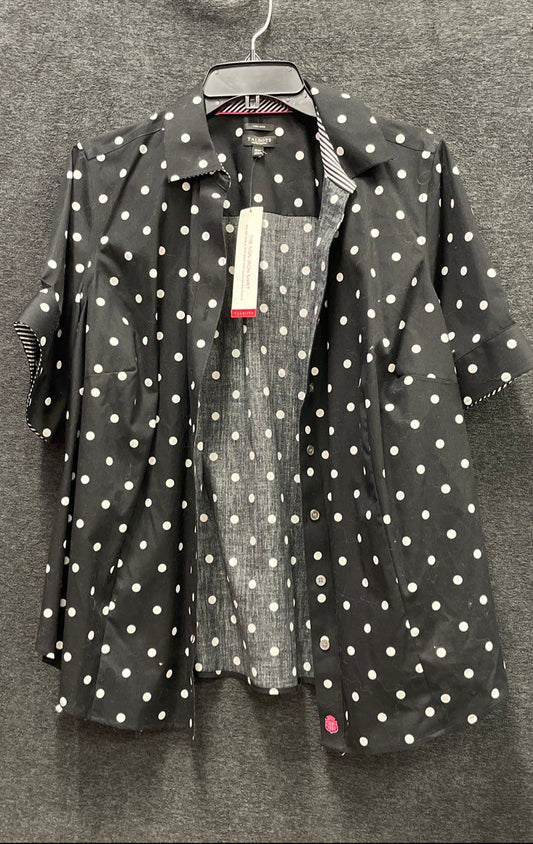 Talbots Women's Black White Polka Dot Non-Iron Short Sleeve Shirt NWT Sz 16Wp