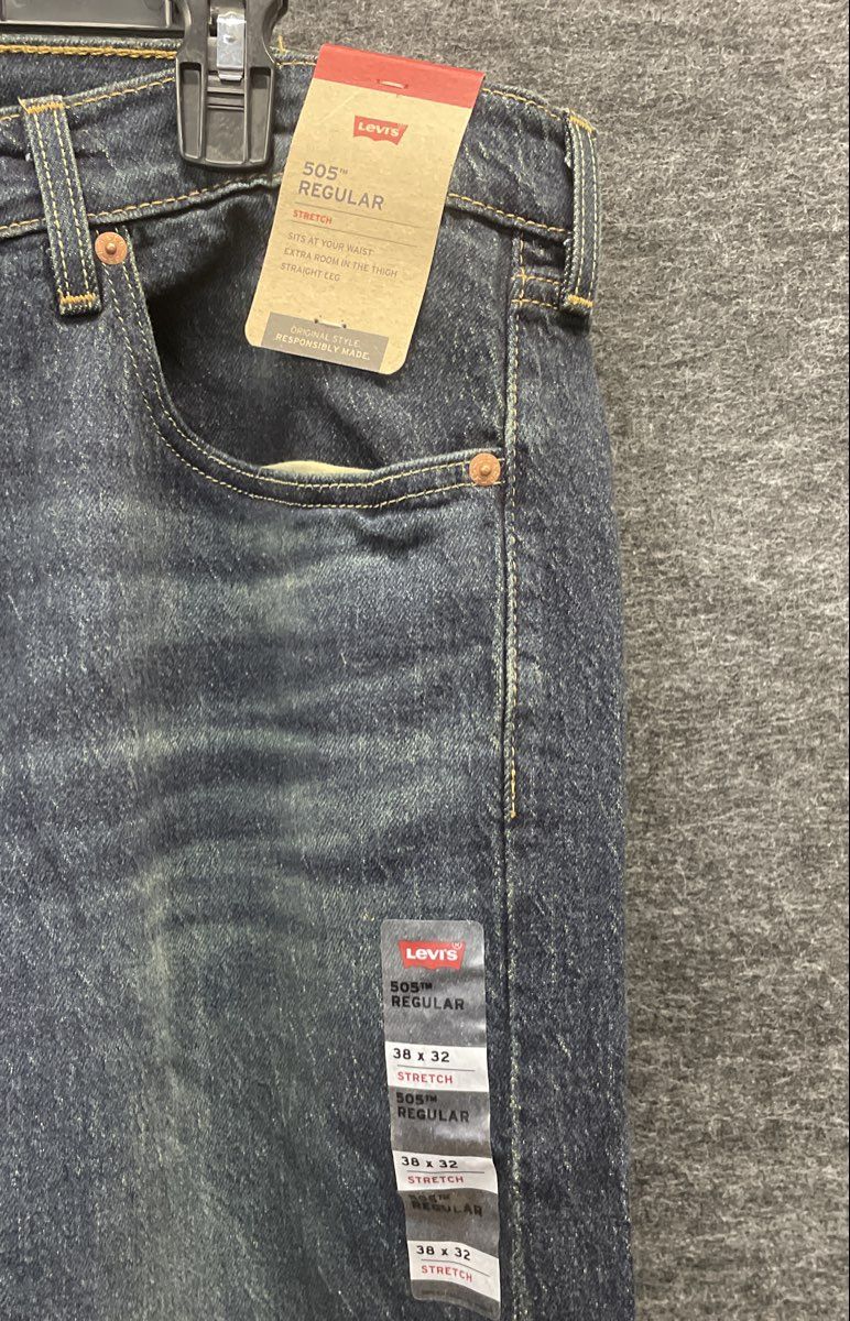Levi's Men's 505 Regular Fit Straight Leg Stretch Jeans Dark Wash NWT Sz 38x32