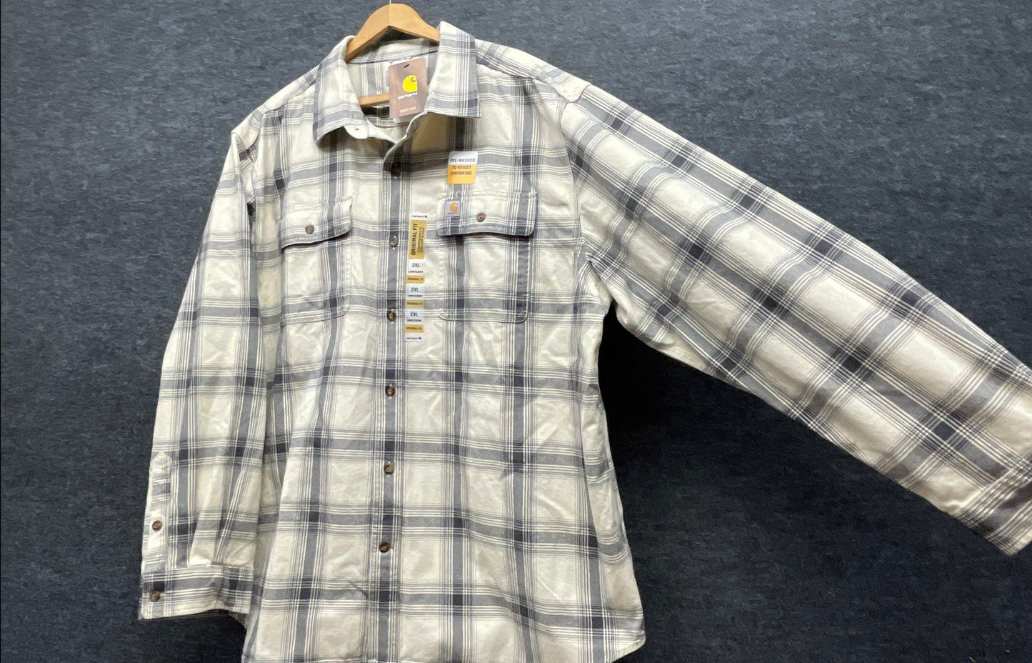 Carhartt Men's Cream Gray Plaid Button Up Shirt 104451 Original Fit NWT 2XL