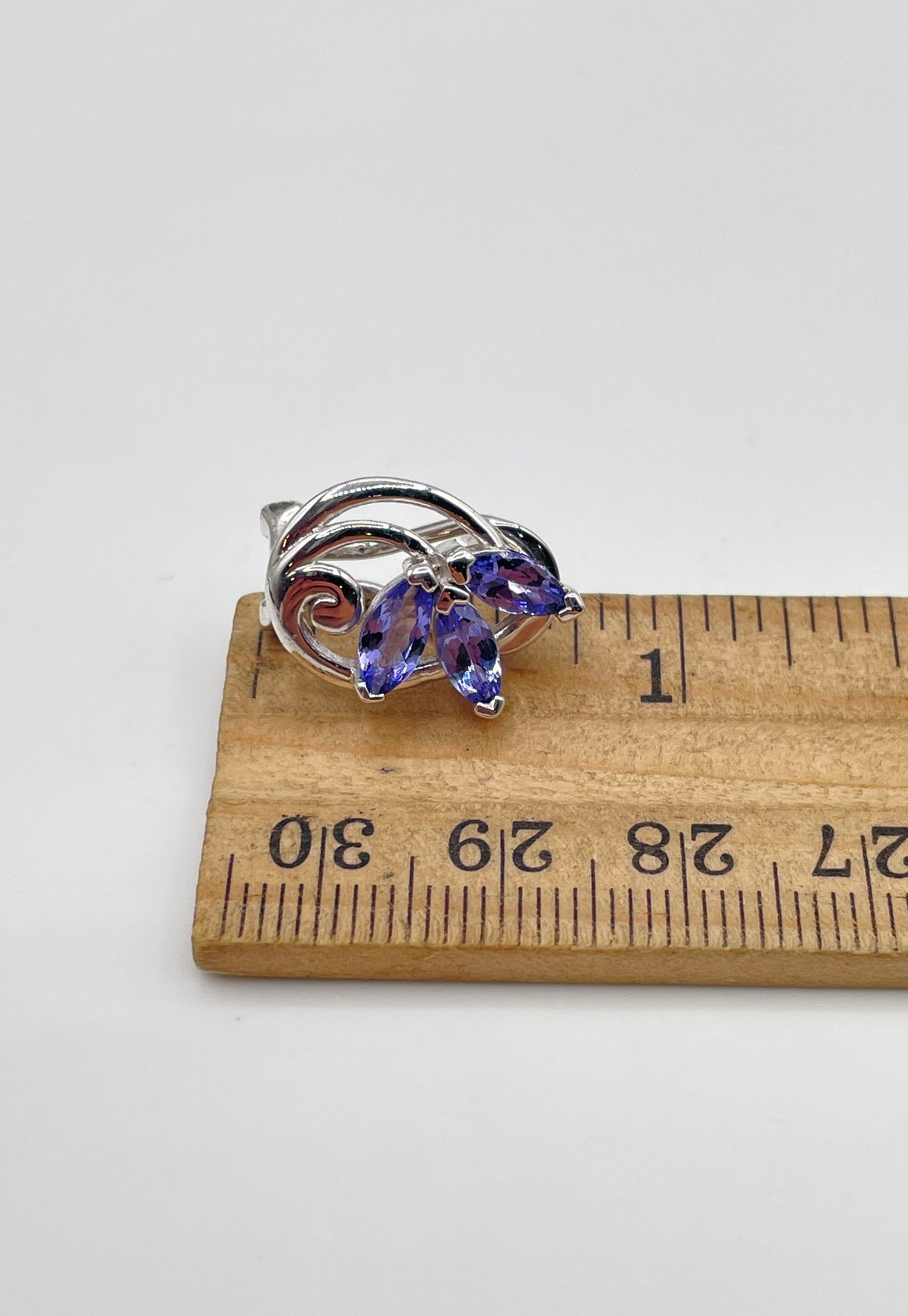 925 Sterling Silver Iolite Floral Omega Back Earrings 5.5g