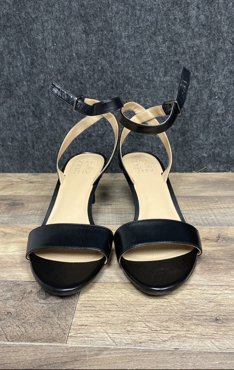 DS Naturalizer Tinda Black Leather Ankle Strap Kitten Heel Sandals Size 9.5M