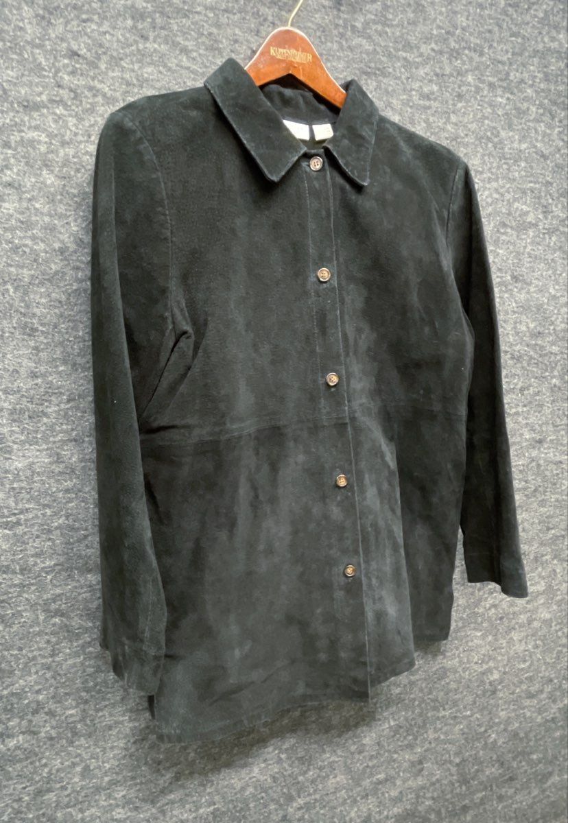 Vintage 90s Women's Black Suede Leather Button Front Shirt Jacket Shacket