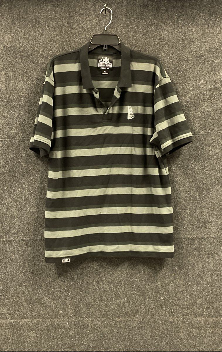 Lurking Class By Sketchy Tank Men's Striped Polo Shirt Green Black Sz XL