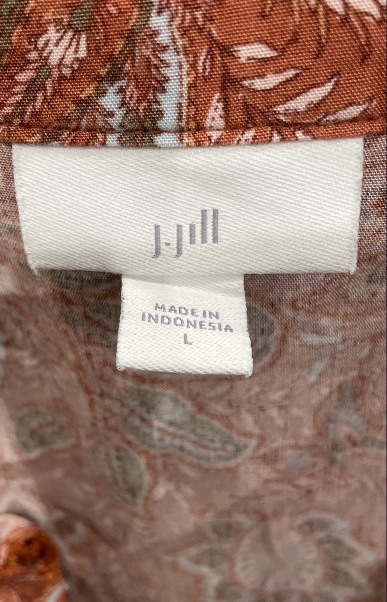 J. Jill Women's Pink Terracotta Floral Paisley Rayon Ruffle Neck Dress Sz L