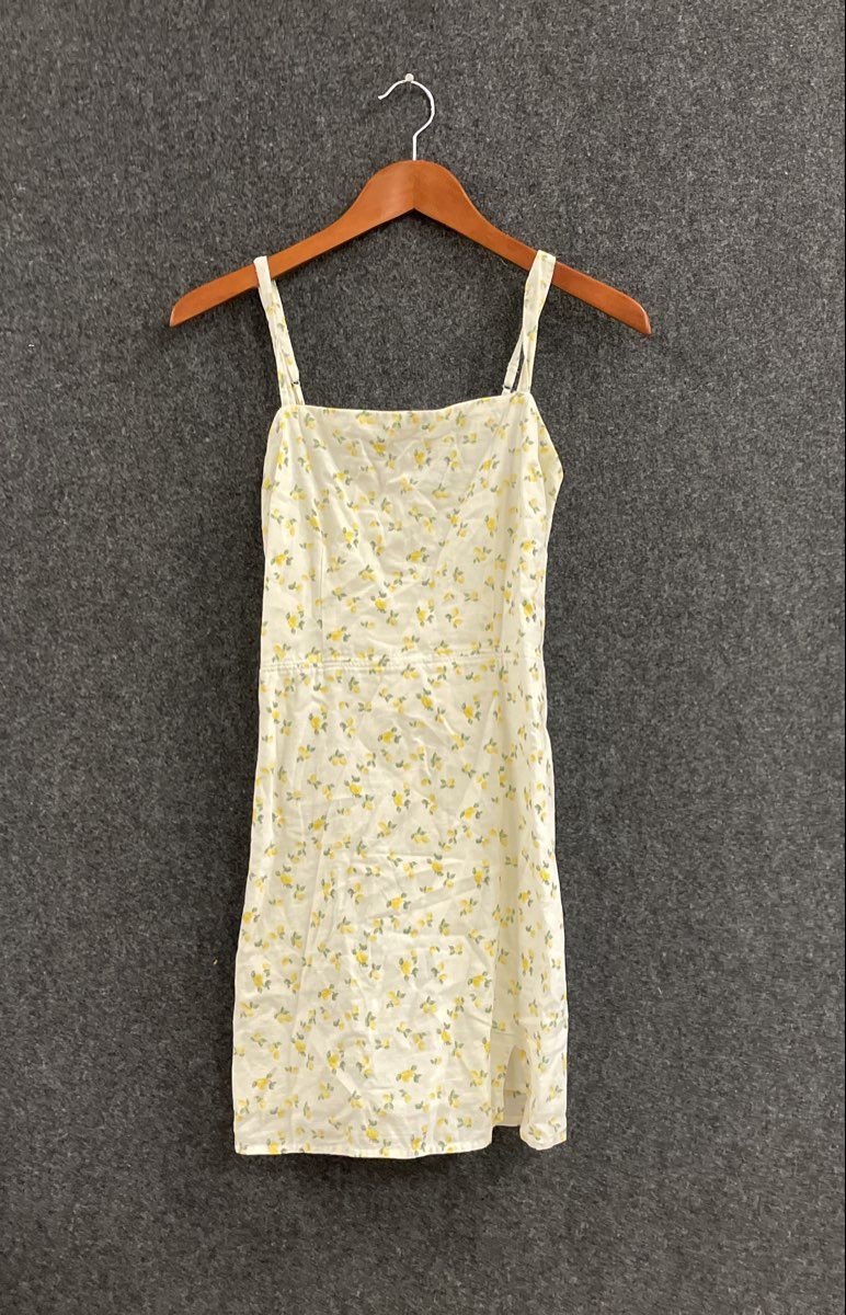 Abercrombie & Fitch Women's White Yellow Lemon Print Smocked Mini Dress Sz ST