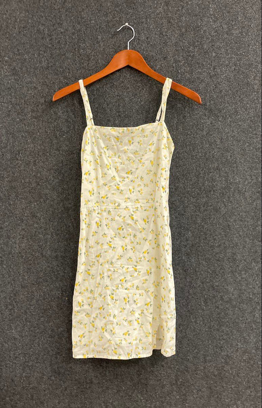 Abercrombie & Fitch Women's White Yellow Lemon Print Smocked Mini Dress Sz ST