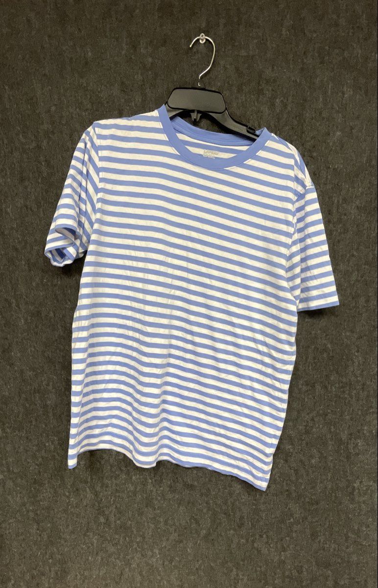 Lands' End Men's Blue White Striped Crewneck Short Sleeve T-Shirt Size M