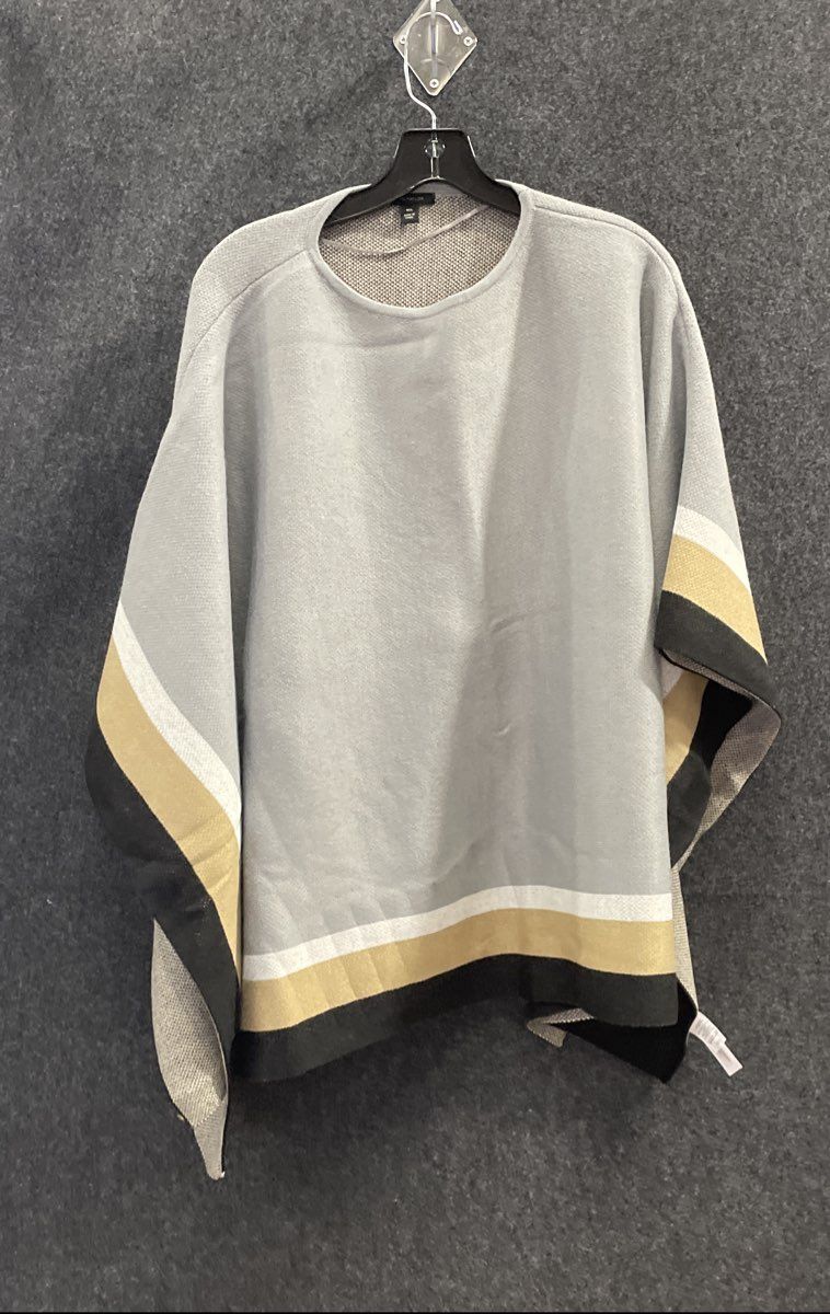 Ann Taylor Women's Grey Colorblock Stripe Knit Poncho Shawl Capelet Size M/L