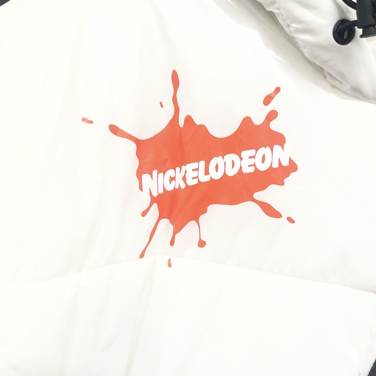 Members Only x Nickelodeon Men's White High Shine Puffer Jacket Hooded Sz M