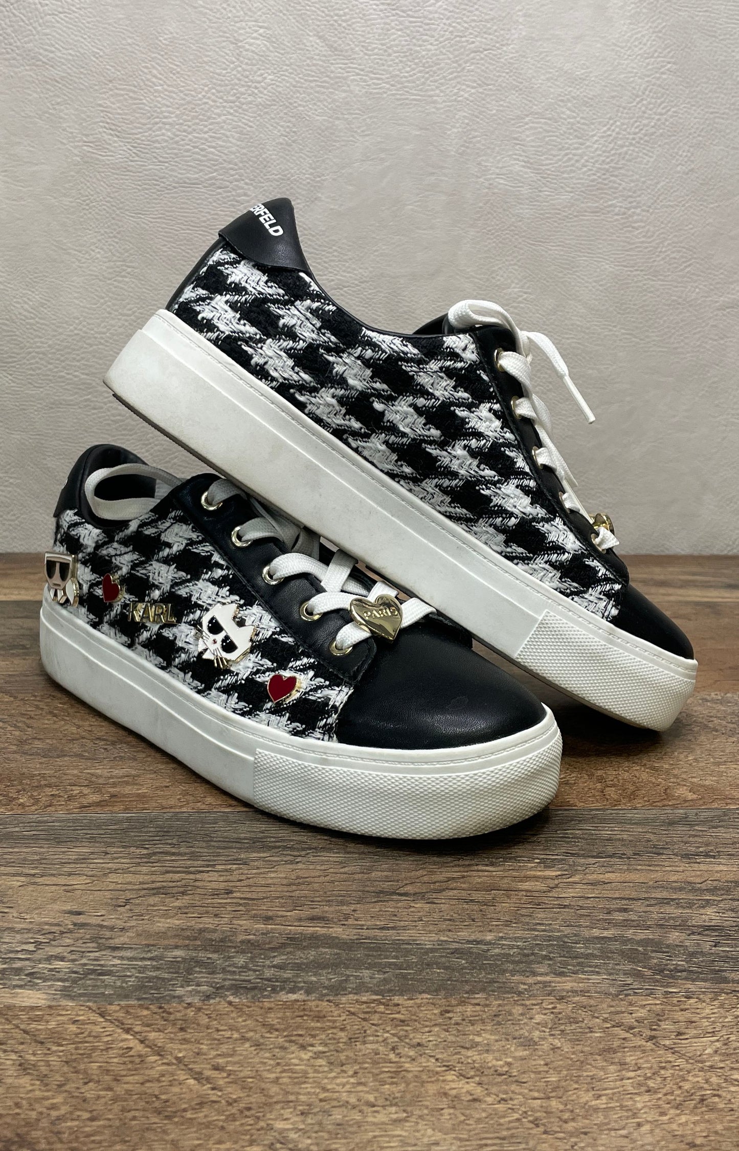 Karl Lagerfeld Paris Cate Pins Houndstooth Sneakers Women's Size 6.5
