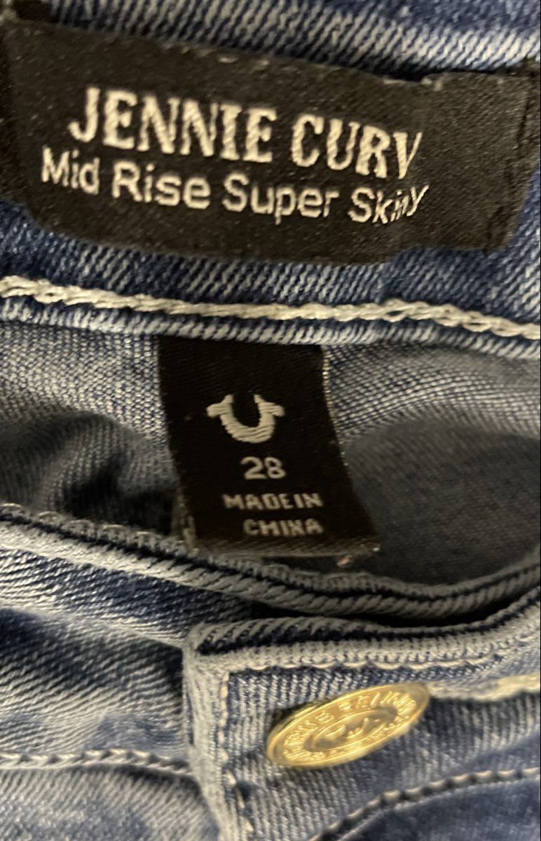 True Religion Women's Jennie Curvy Mid Rise Super Skinny Jeans Blue Size 28