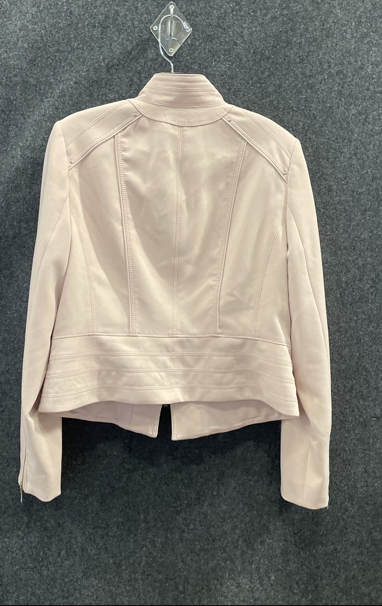 White House Black Market Women's Blush Pink Moto Zip Jacket Stand Collar Sz 14
