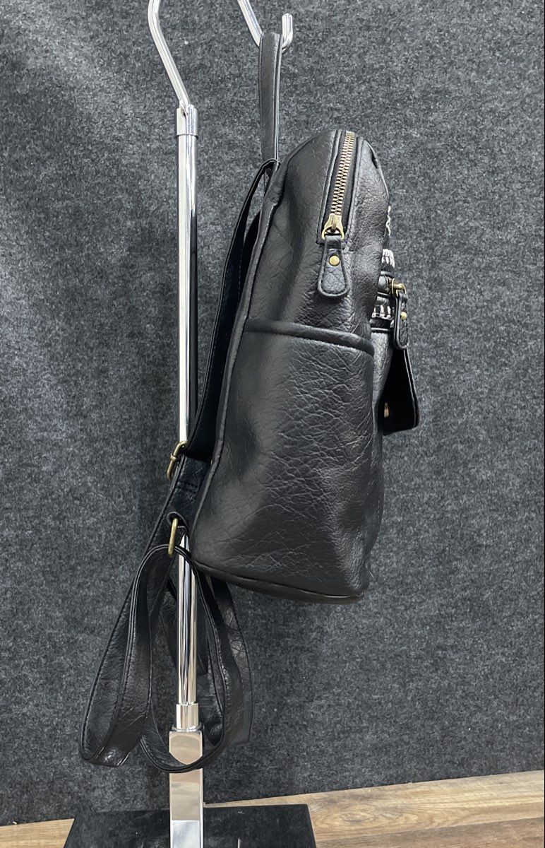 White Mountain Black Leather Embroidered Detail Backpack Brass Hardware