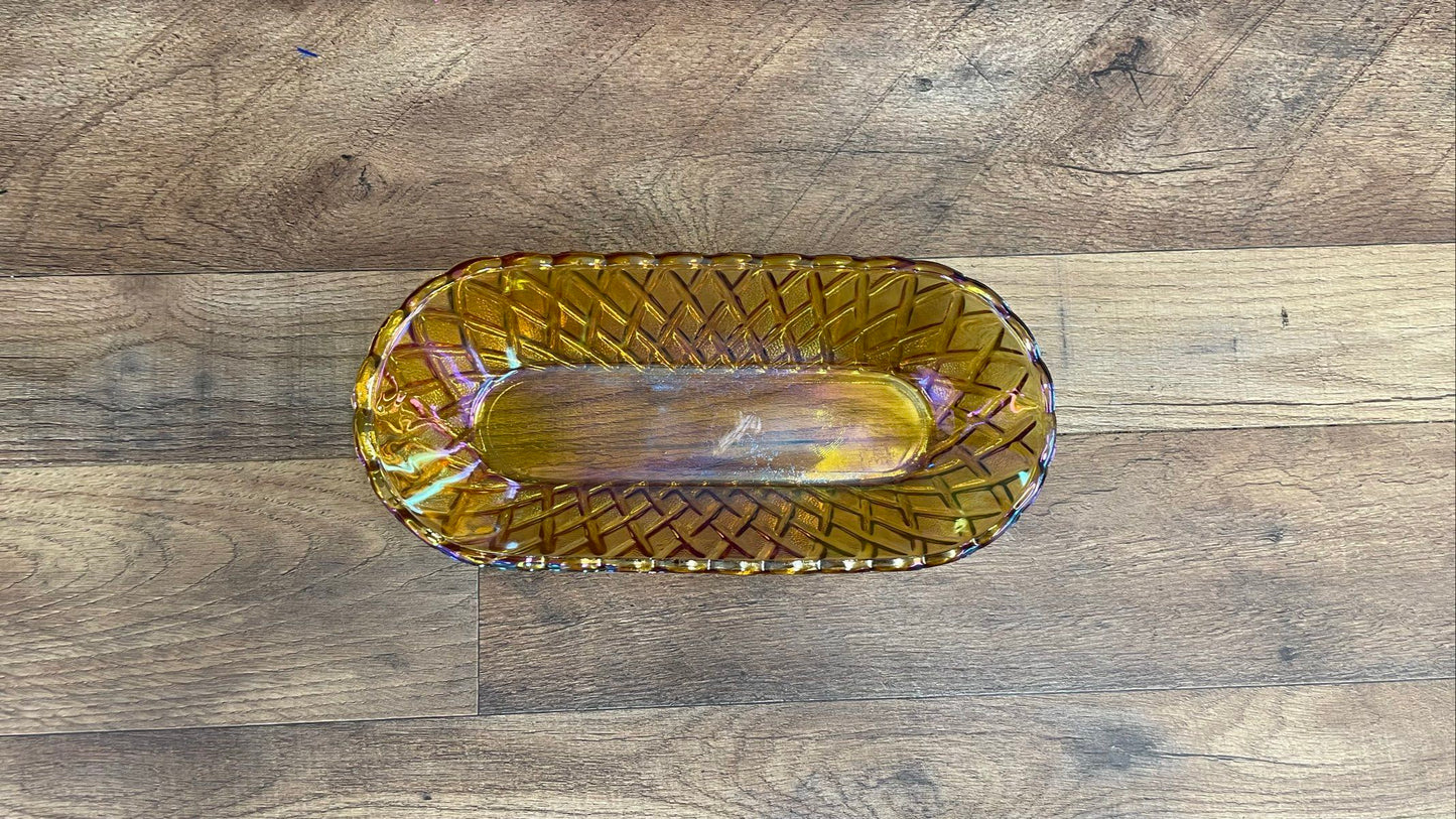 Vintage Style Amber Carnival Glass Dish