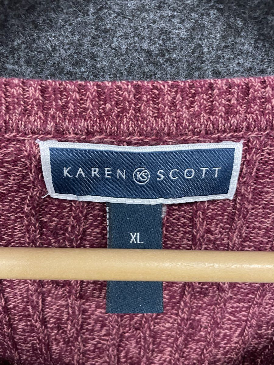 Karen Scott Women's V-Neck Sweater Heathered Burgundy Cable Knit Texture Sz XL