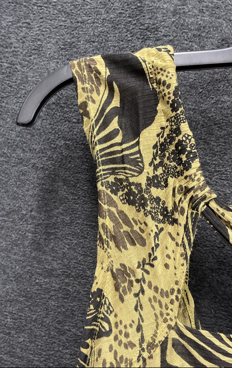 Free People Women's Olive Green Black Abstract Print Cross Back Tank Top Sz M