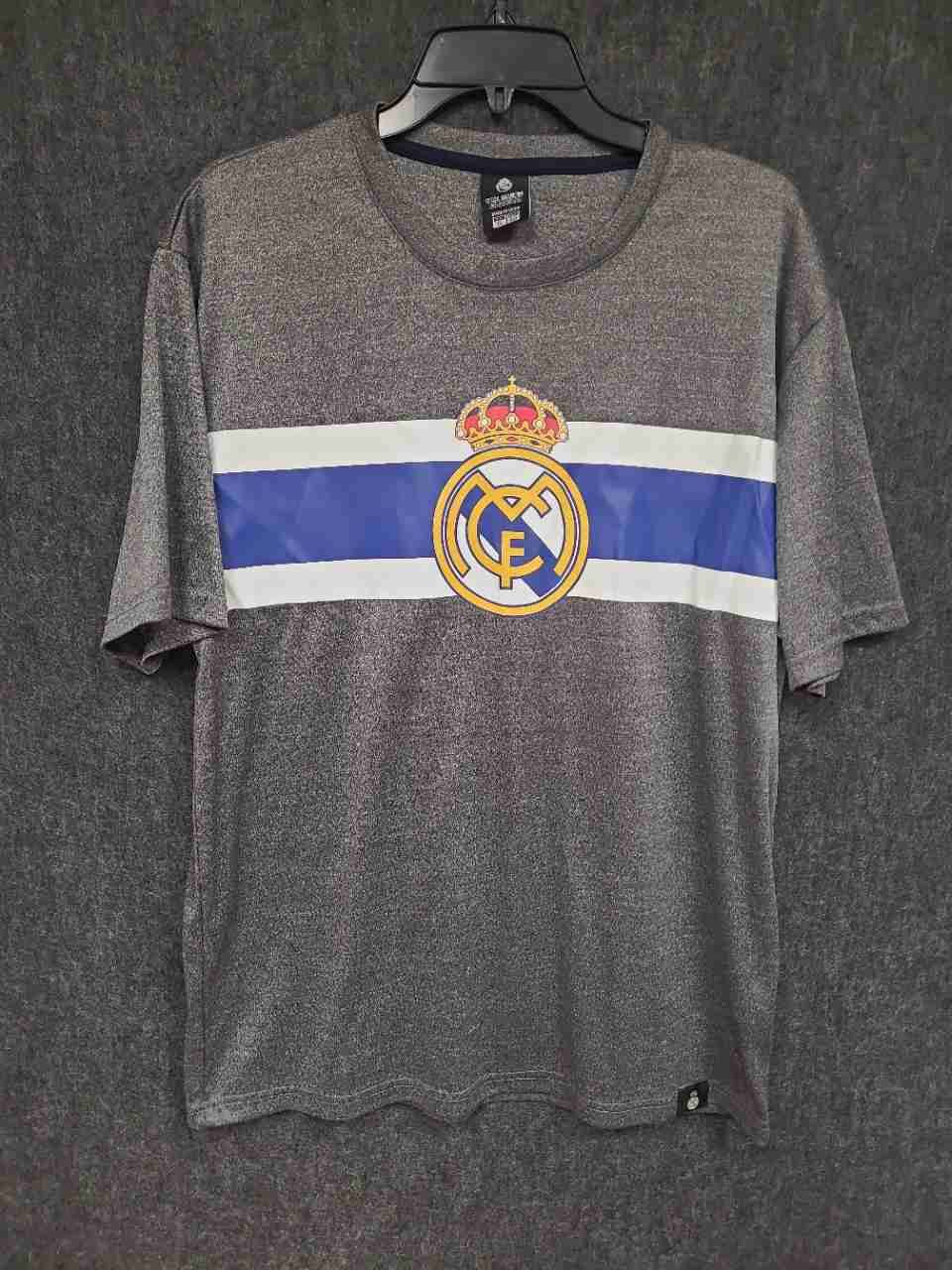 Real Madrid Men's Heather Gray Soccer T-Shirt Chest Stripe Logo Sz XL