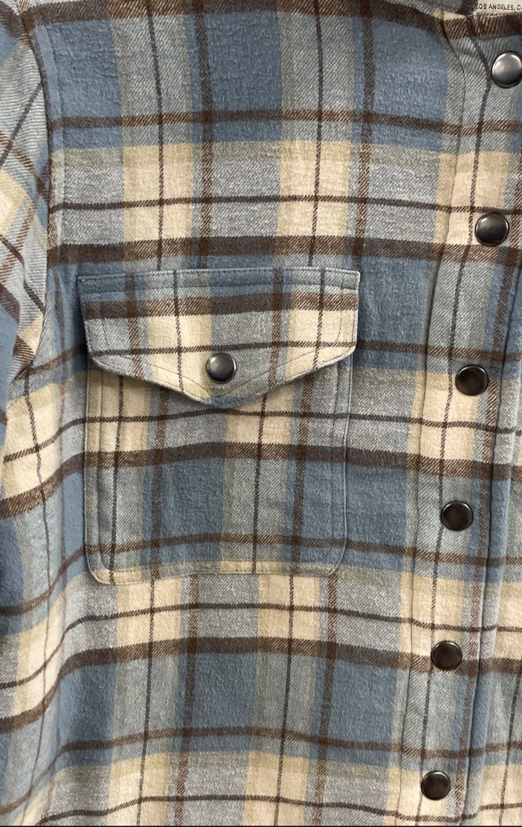 Lucky Brand Women's Blue Plaid Sherpa Lined Hooded Shacket Jacket Sz M