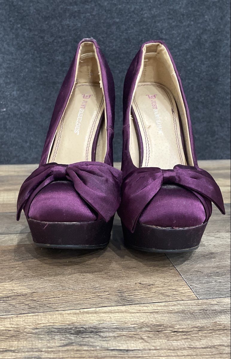 Just Fabulous Purple Satin Bow Platform Stiletto High Heels Size 7.5