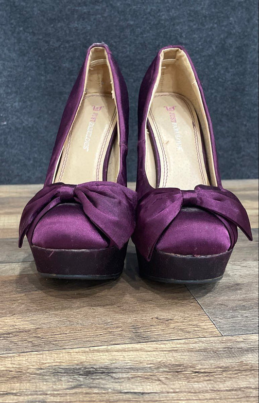 Just Fabulous Purple Satin Bow Platform Stiletto High Heels Size 7.5