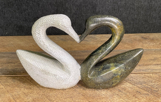 Ceramic/Stone Marble Swan Heart Sculpture