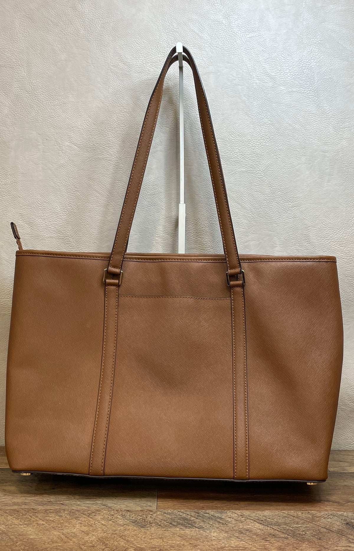 Michael Kors Brown Saffiano Leather Jet Set Travel Large Tote Bag Gold Hardware