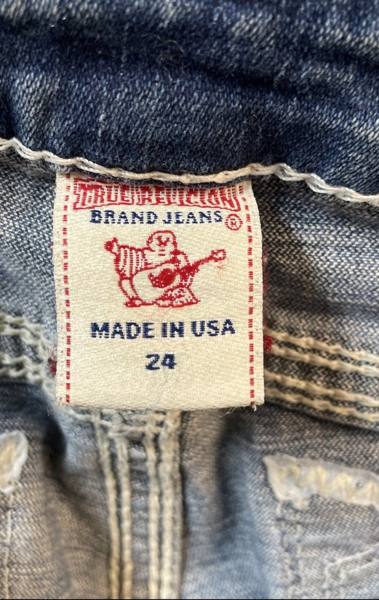 True Religion Women's Blue Contrast Stitch Low Rise Jeans Vintage Y2K Sz 24