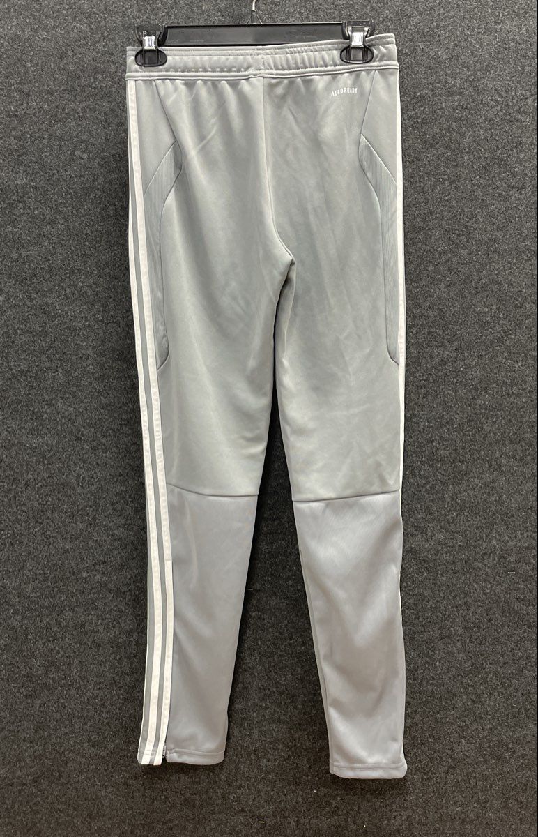 Adidas Youth Aeroready Track Pants Gray White 3-Stripe Training Joggers Sz L