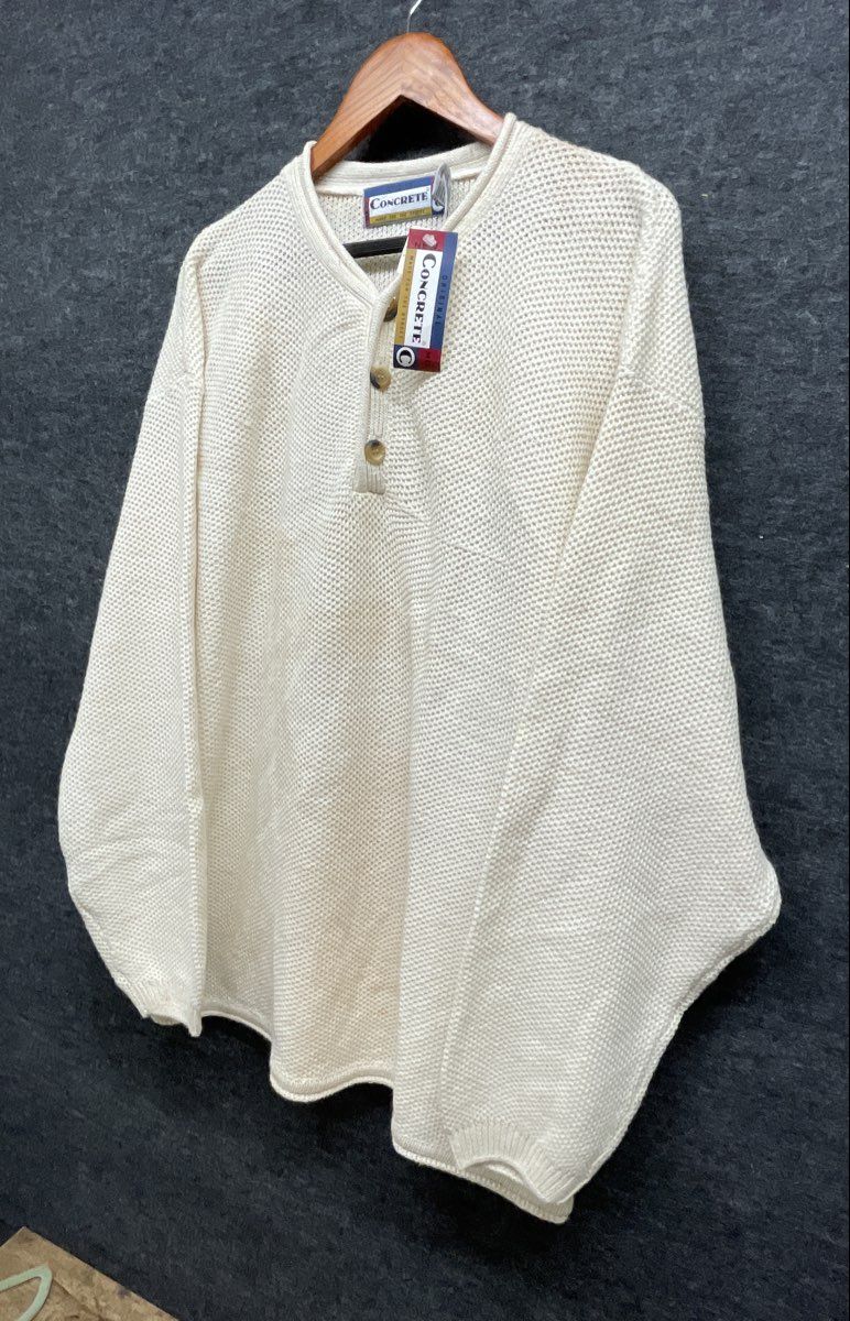 Vintage 90s Concrete Henley Waffle Knit Sweater Cream Streetwear NWT Sz L