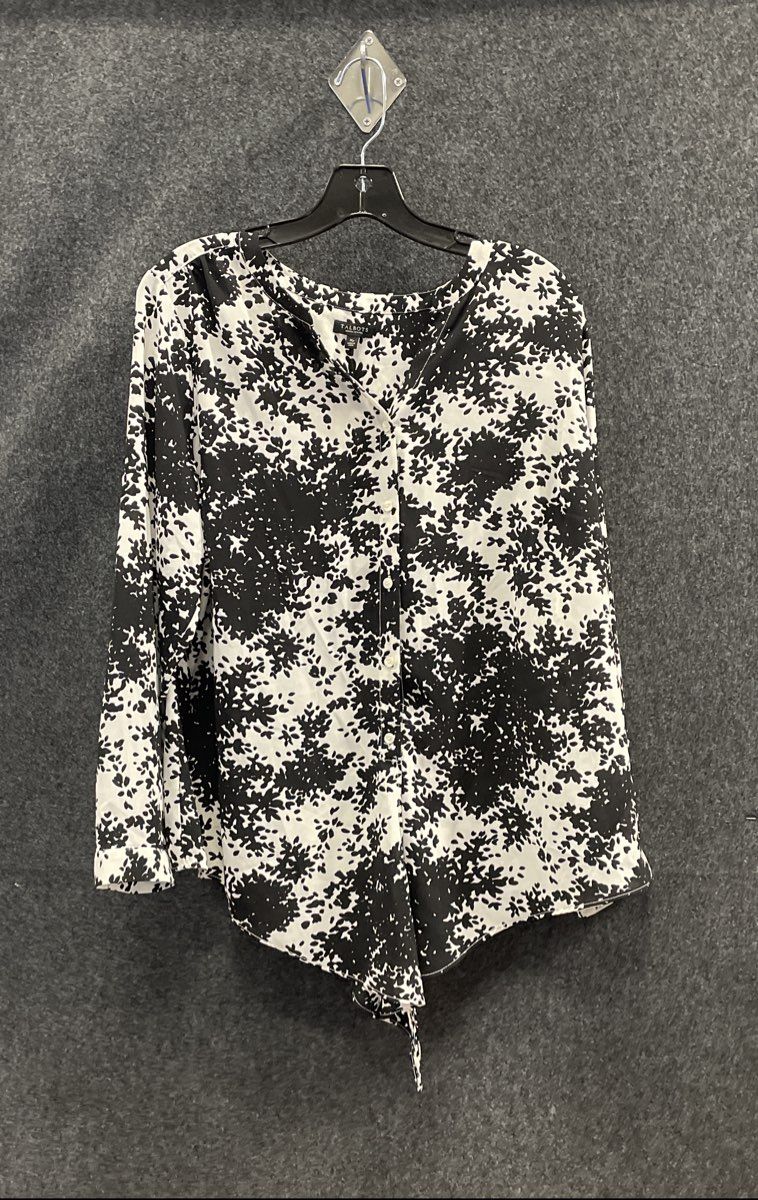 Talbots Women's Petites Black White Abstract Floral Button Front Top Sz XP NWT