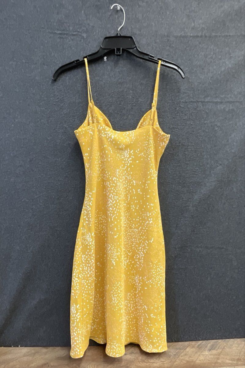 Express Women's Yellow Polka Dot Cowl Neck Spaghetti Strap Slip Dress Sz S