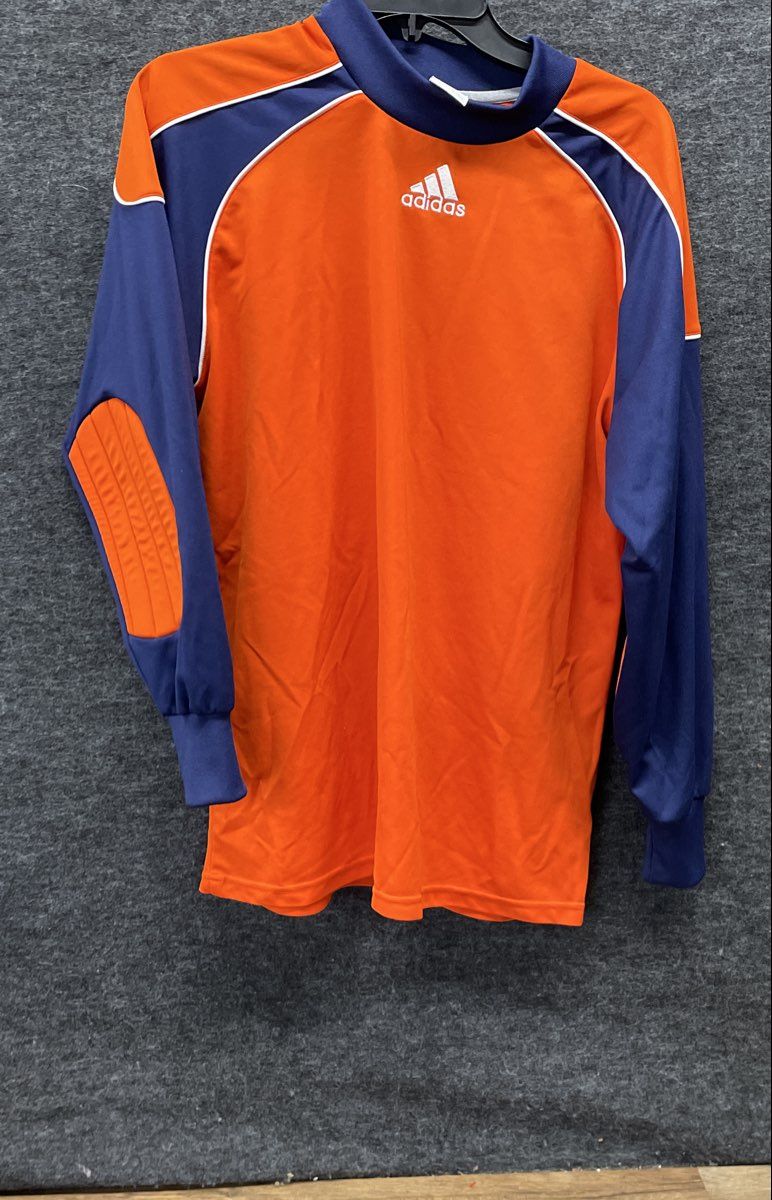 Vintage Y2K Adidas Men's Goalkeeper Jersey Orange Blue Padded Climalite Sz S