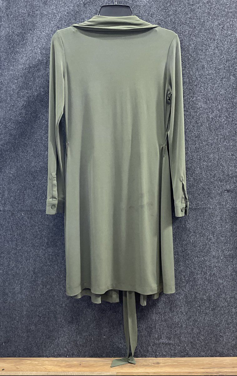 Calvin Klein Women's Green Tie Front Long Sleeve Collared Stretch Dress Sz 8