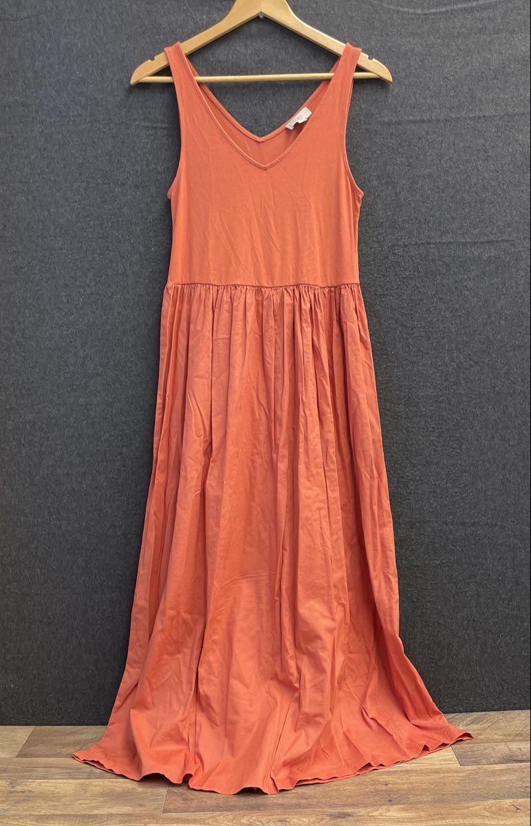 LOFT Women's Orange Mixed Media V-Neck Sleeveless Maxi Dress Sz S NWT