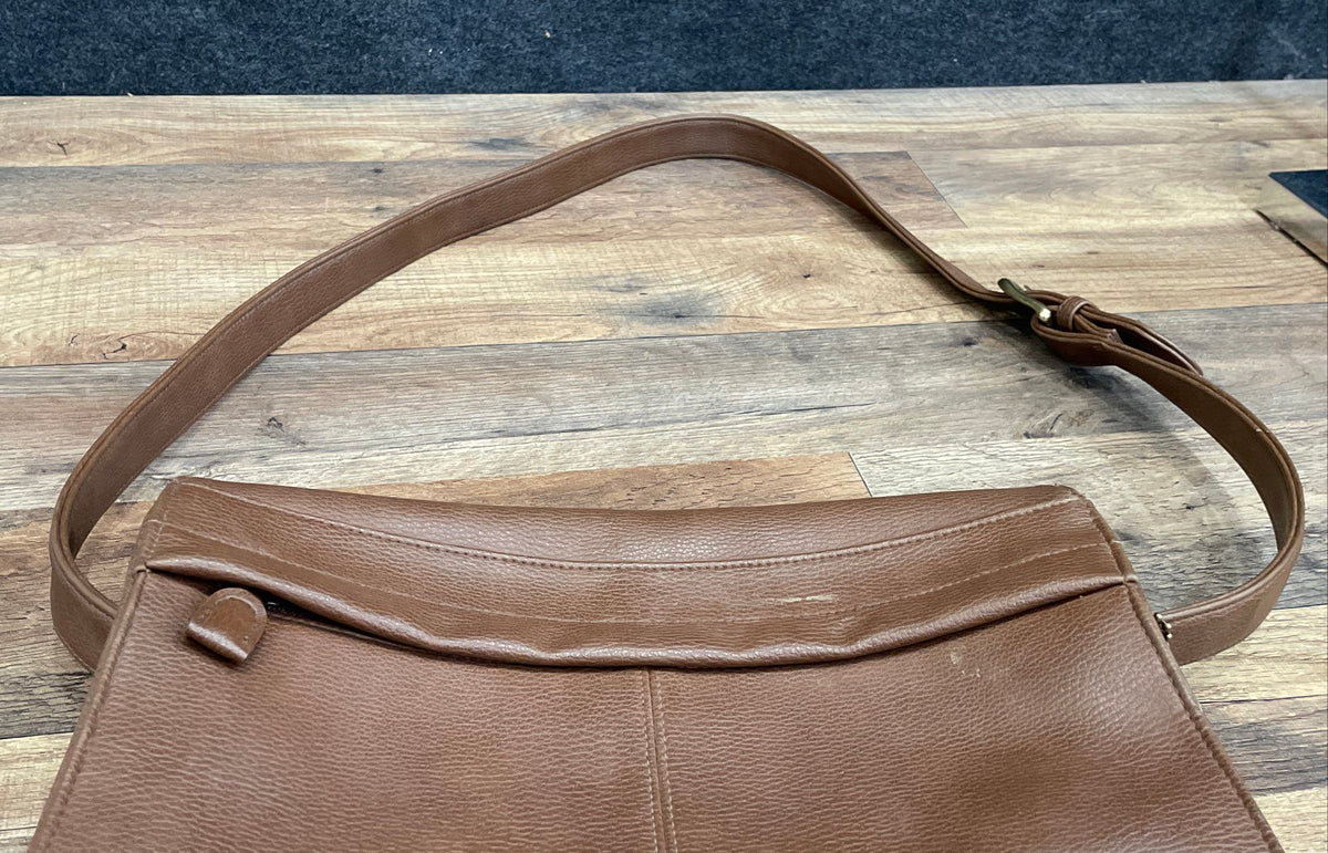 Nine West Brown Leather Satchel Crossbody Messenger Bag Large Vintage Gold HW