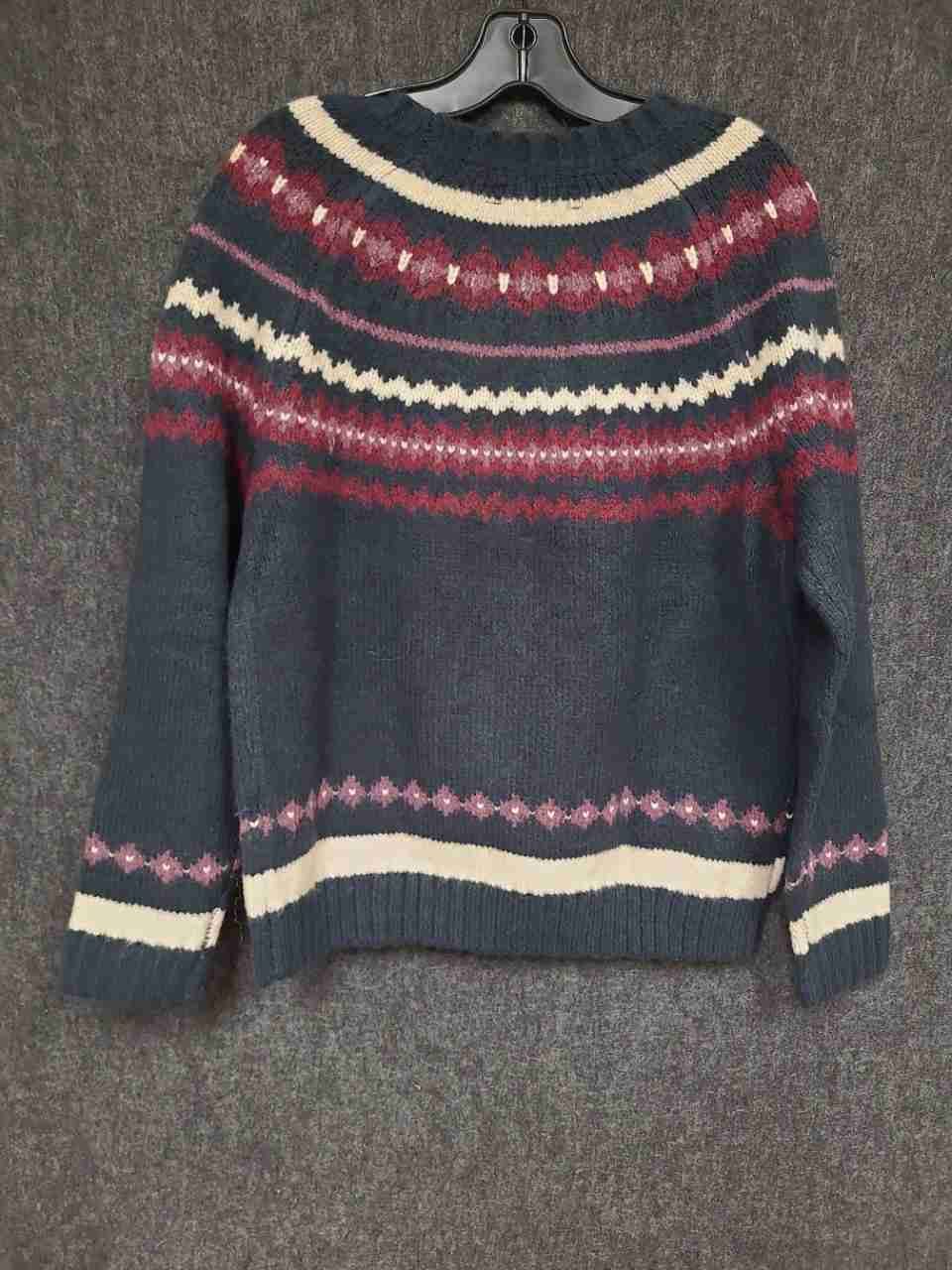 Lucky Brand Women's Navy Fair Isle Knit Yoke Pullover Sweater Sz S NWT